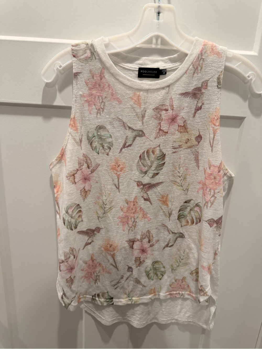 Poolhouse Tropical Hummingbird Floral Tank Top Medium Monstera Resort
